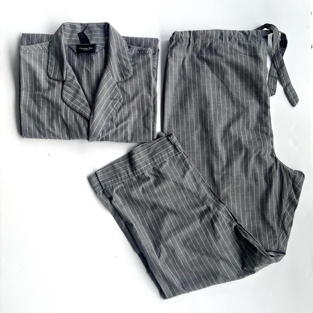 DIOR pajama set Mens Gray Striped Cotton Blend 2 Pc Pajama Set size L